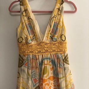 Nicole Miller retro silk top with crochet detail